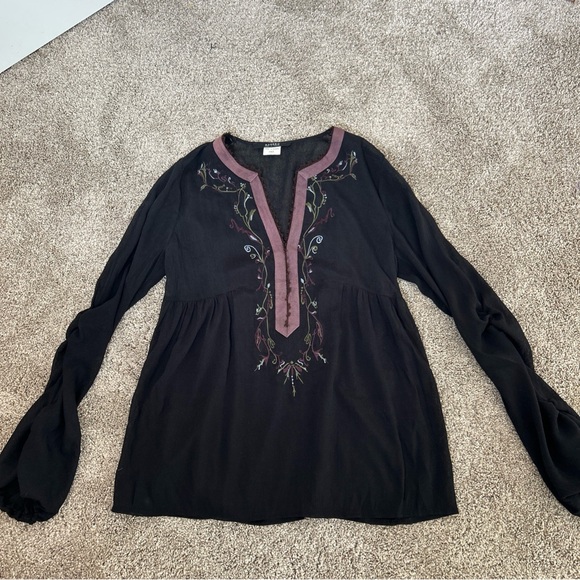 Vintage SANDRO Paris "Made in France" sz S Embroidered Peasant Top Blouse Ruched - Picture 1 of 7